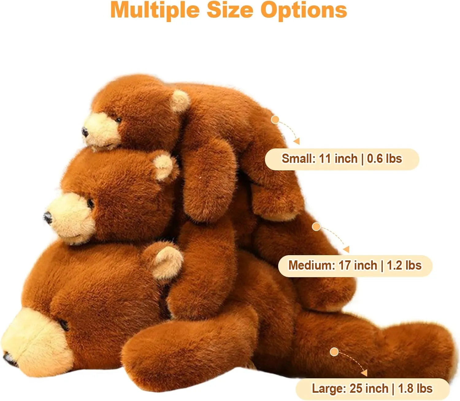 Ditucu Weighted Stuffed Animals 1.8 lbs Weighted Brown Bear Plush Toys Cute Soft Plushies Gifts for Kids 25 inch