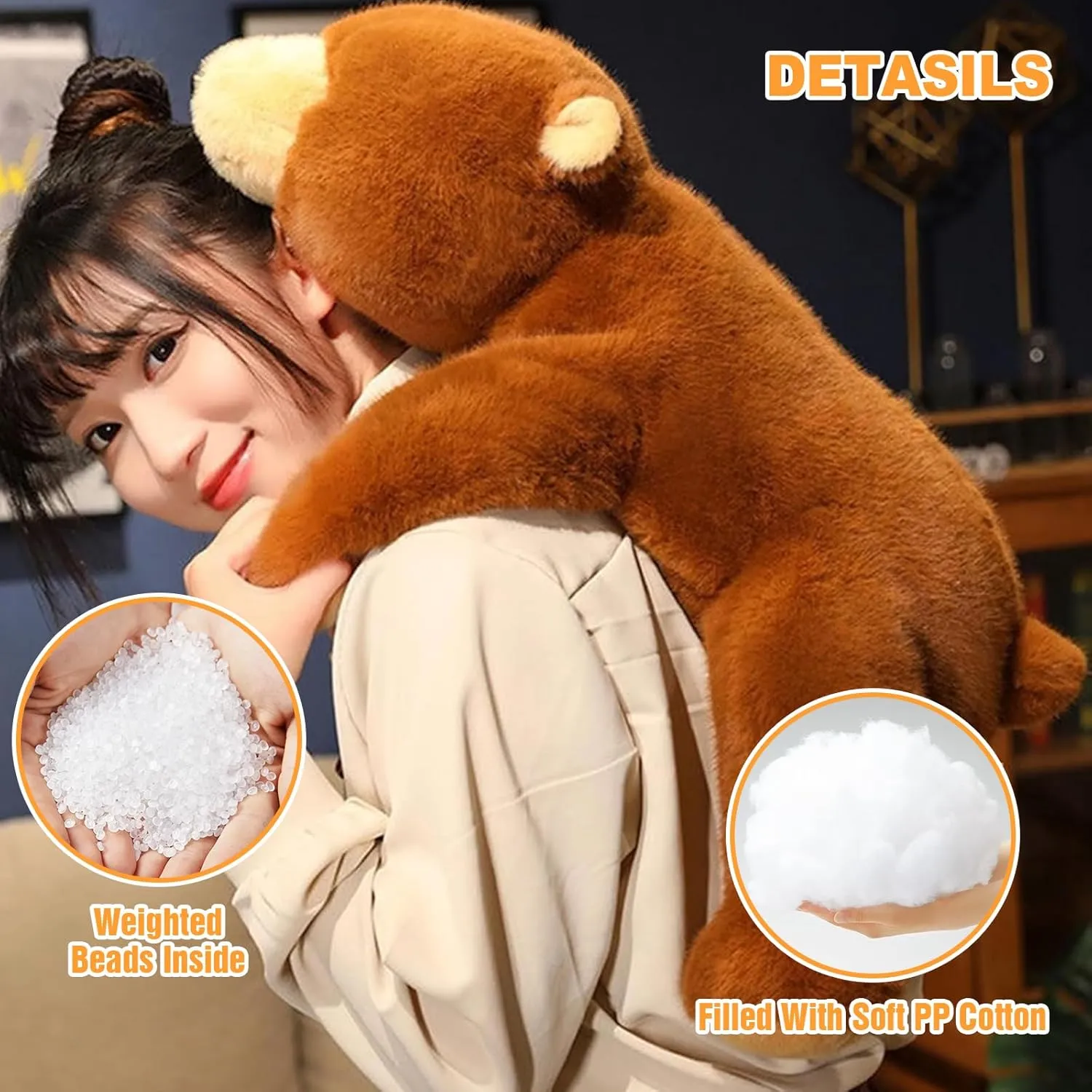 Ditucu Weighted Stuffed Animals 1.8 lbs Weighted Brown Bear Plush Toys Cute Soft Plushies Gifts for Kids 25 inch