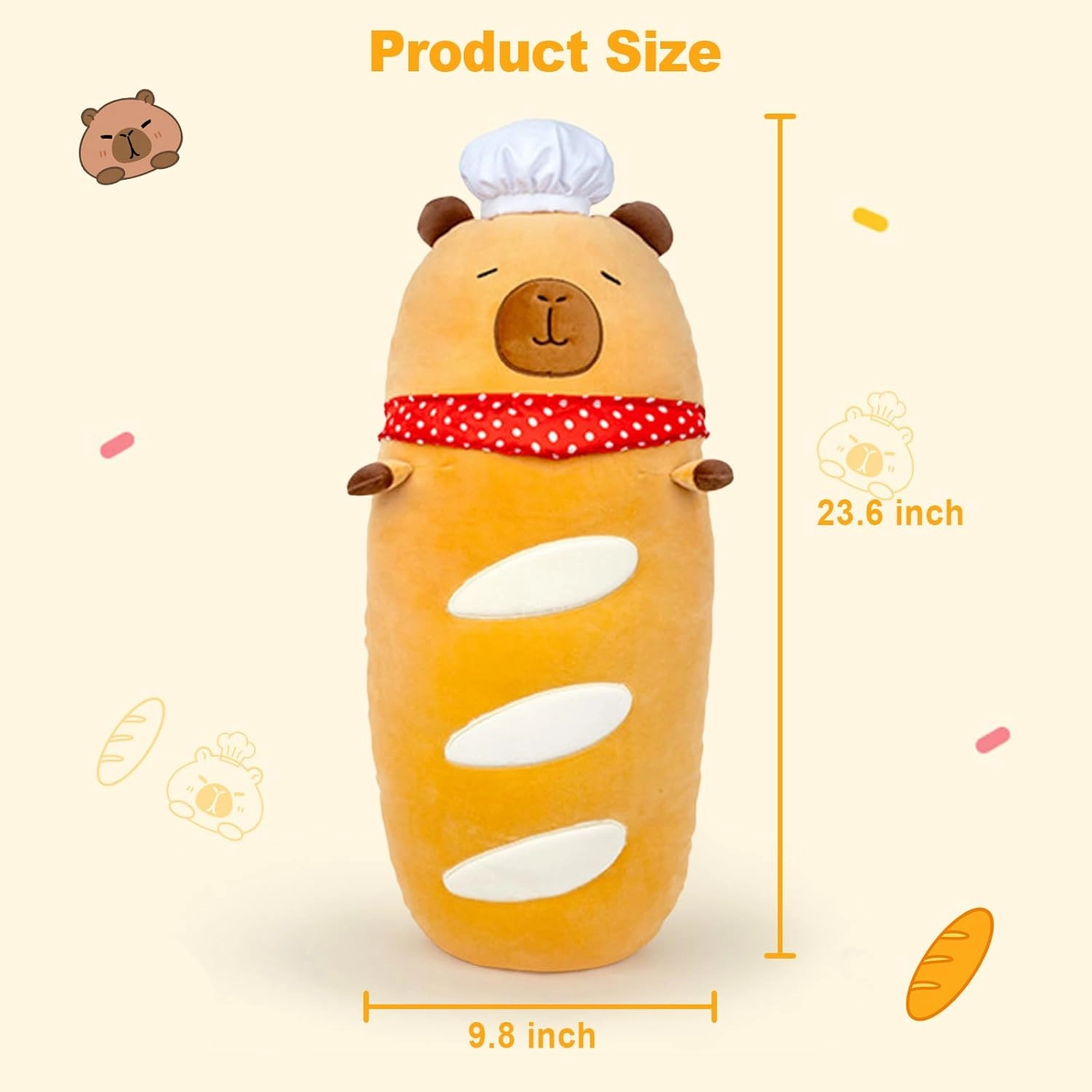 Ditucu Baguette Capybara Plush with Chef Hat 19.6 inch Cute Bread Capibara Stuffed Animal Soft Food Plushies Toys Gifts for Kids Adults Brown