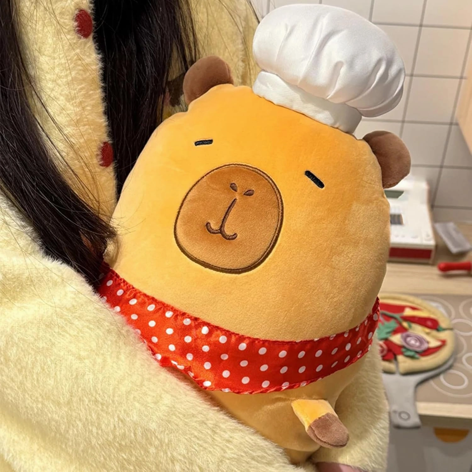 Ditucu Baguette Capybara Plush with Chef Hat 19.6 inch Cute Bread Capibara Stuffed Animal Soft Food Plushies Toys Gifts for Kids Adults Brown