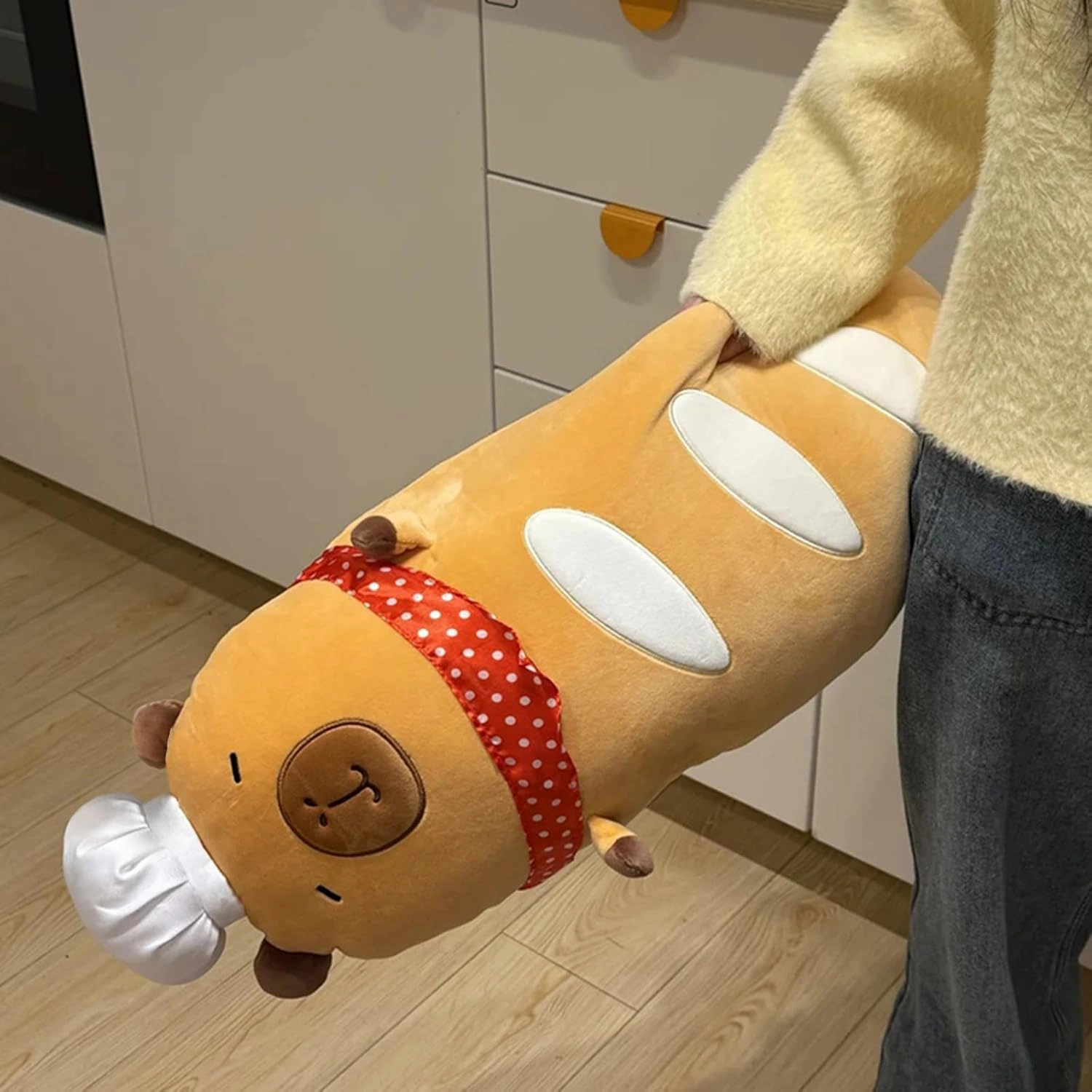 Ditucu Baguette Capybara Plush with Chef Hat 19.6 inch Cute Bread Capibara Stuffed Animal Soft Food Plushies Toys Gifts for Kids Adults Brown