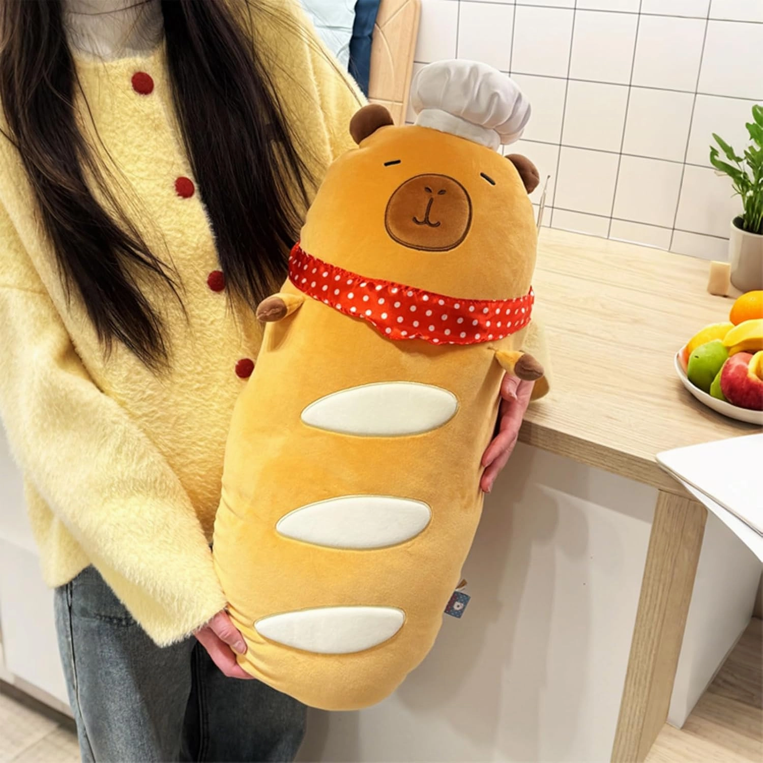 Ditucu Baguette Capybara Plush with Chef Hat 19.6 inch Cute Bread Capibara Stuffed Animal Soft Food Plushies Toys Gifts for Kids Adults Brown