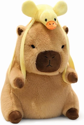 Ditucu Capybara Plush with Duck Backpack 7.8 inch Cute Capibara Stuffed Animal Soft Plushies Toys Gifts for Kids Brown