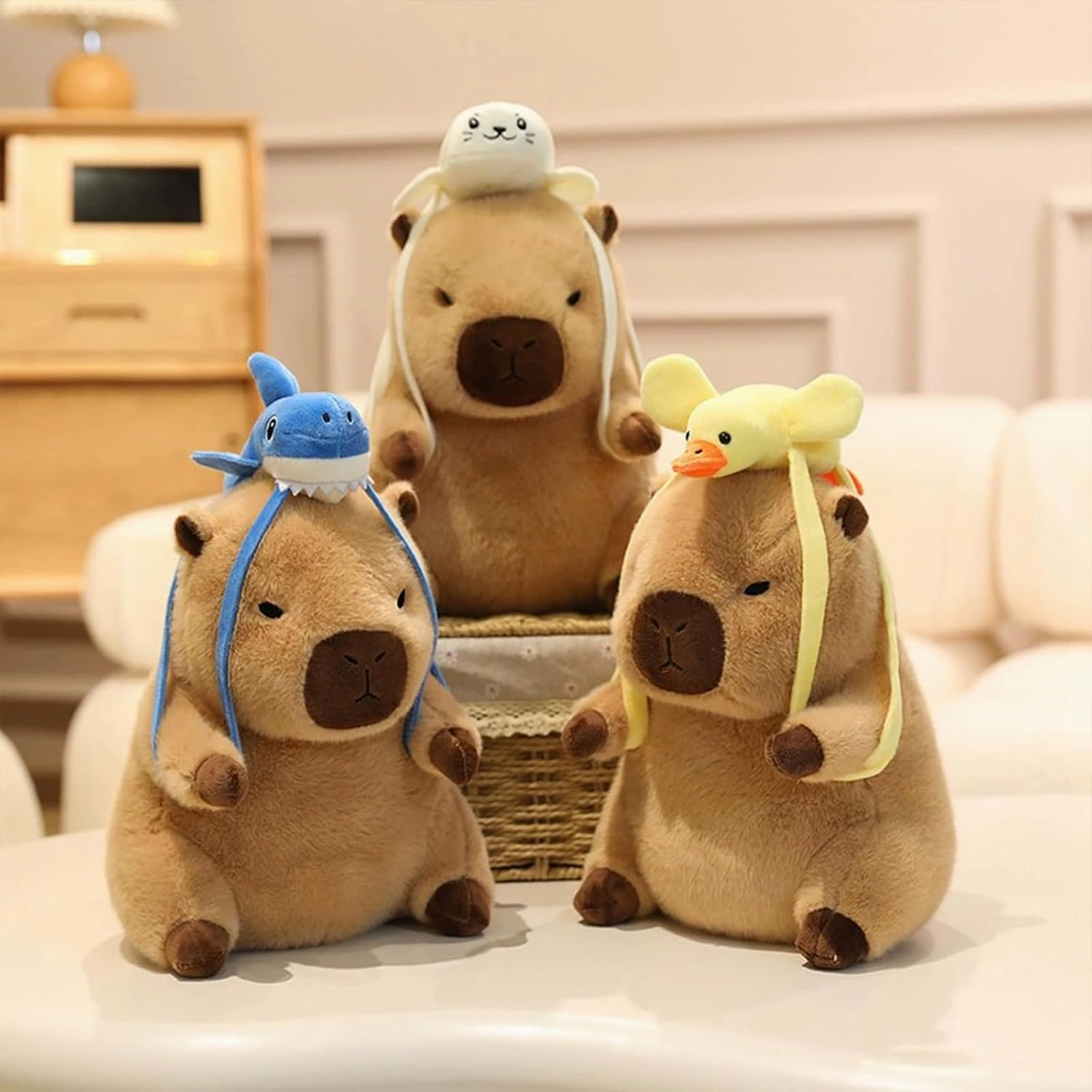 Ditucu Capybara Plush with Duck Backpack 7.8 inch Cute Capibara Stuffed Animal Soft Plushies Toys Gifts for Kids Brown