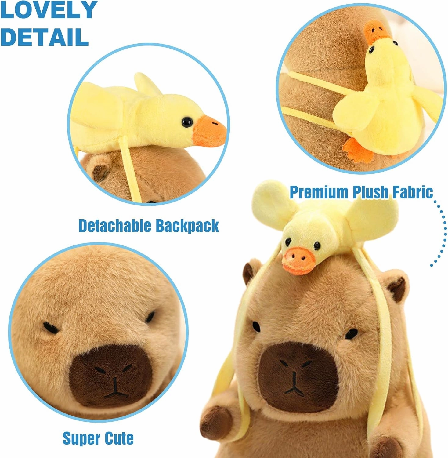 Ditucu Capybara Plush with Duck Backpack 7.8 inch Cute Capibara Stuffed Animal Soft Plushies Toys Gifts for Kids Brown