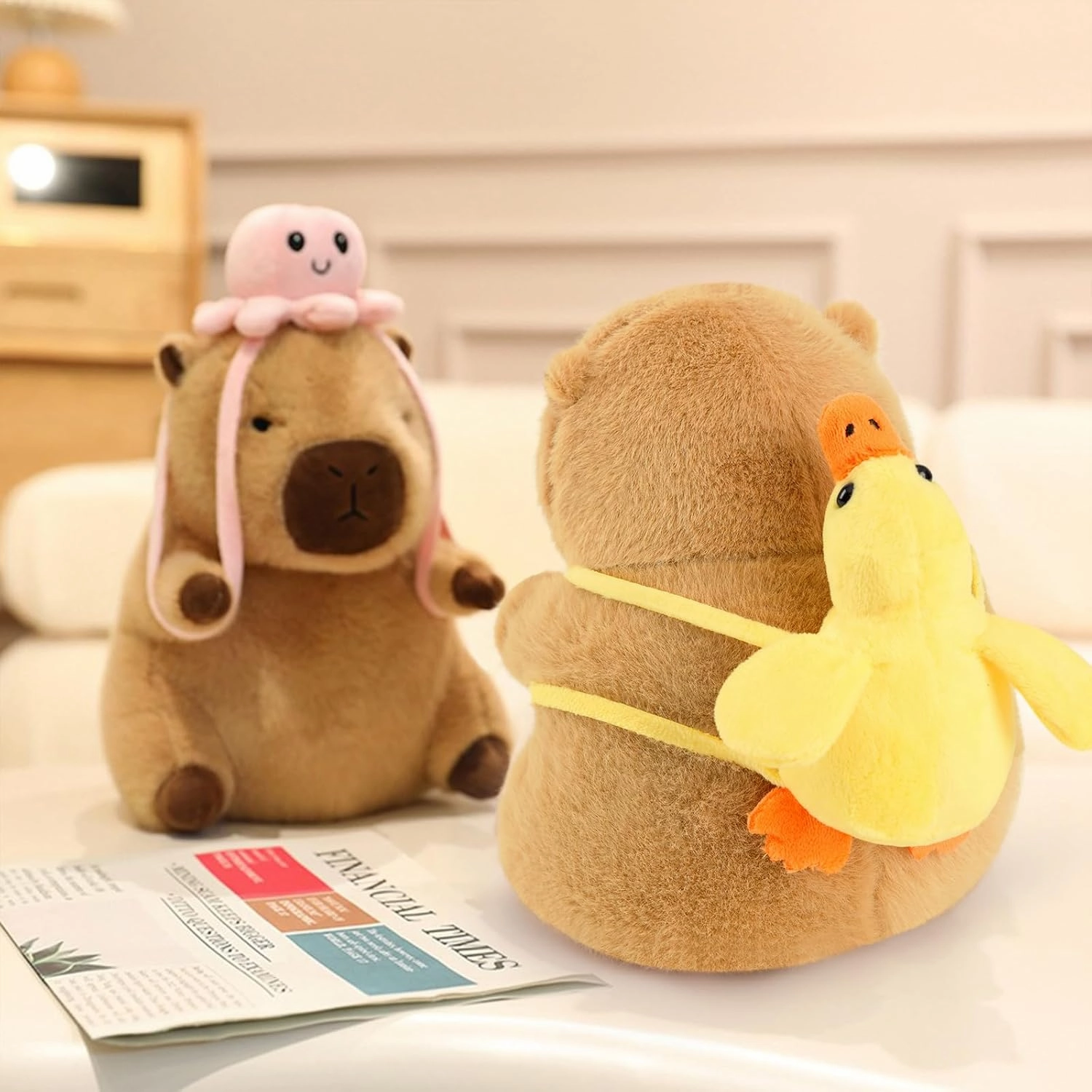 Ditucu Capybara Plush with Duck Backpack 7.8 inch Cute Capibara Stuffed Animal Soft Plushies Toys Gifts for Kids Brown