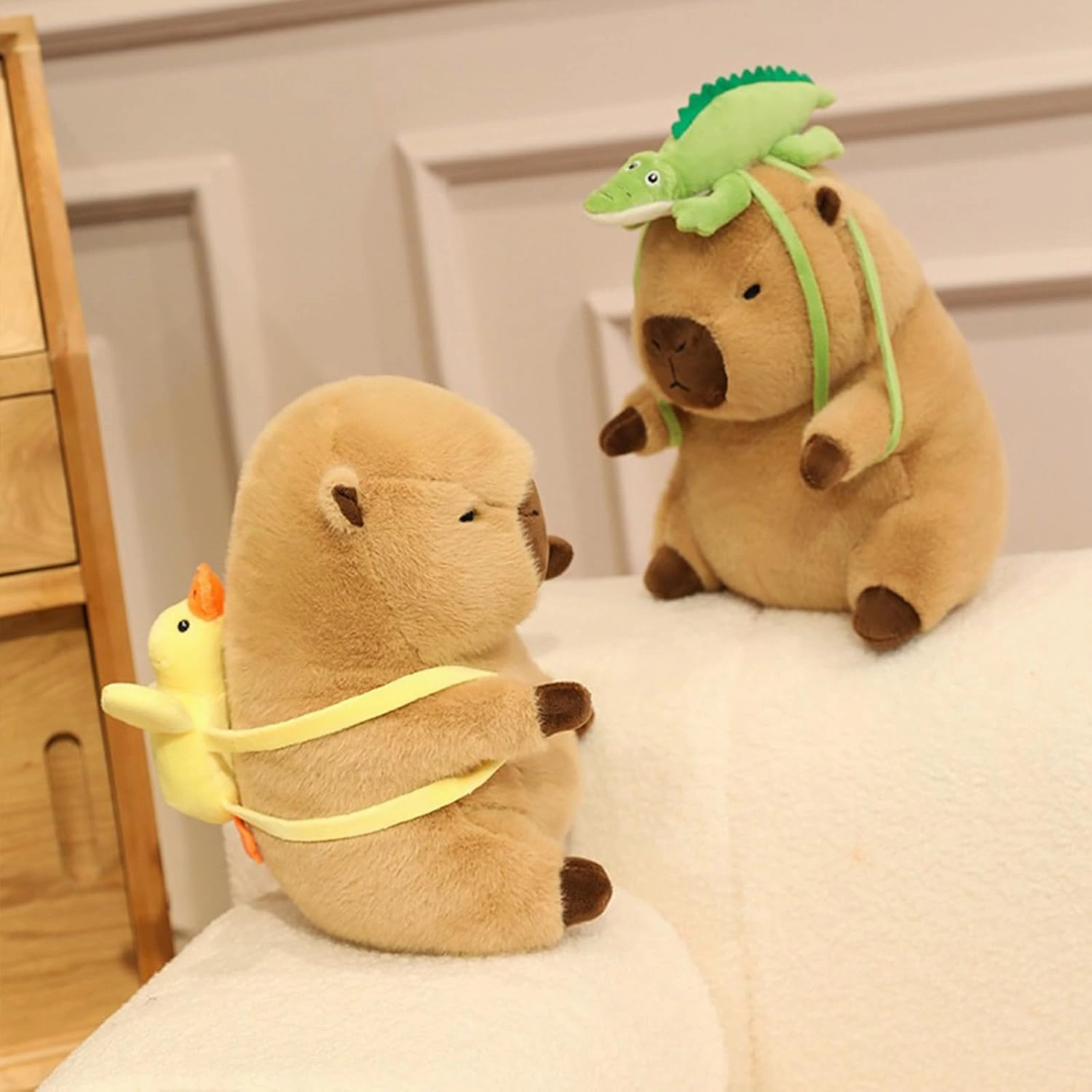 Ditucu Capybara Plush with Duck Backpack 7.8 inch Cute Capibara Stuffed Animal Soft Plushies Toys Gifts for Kids Brown