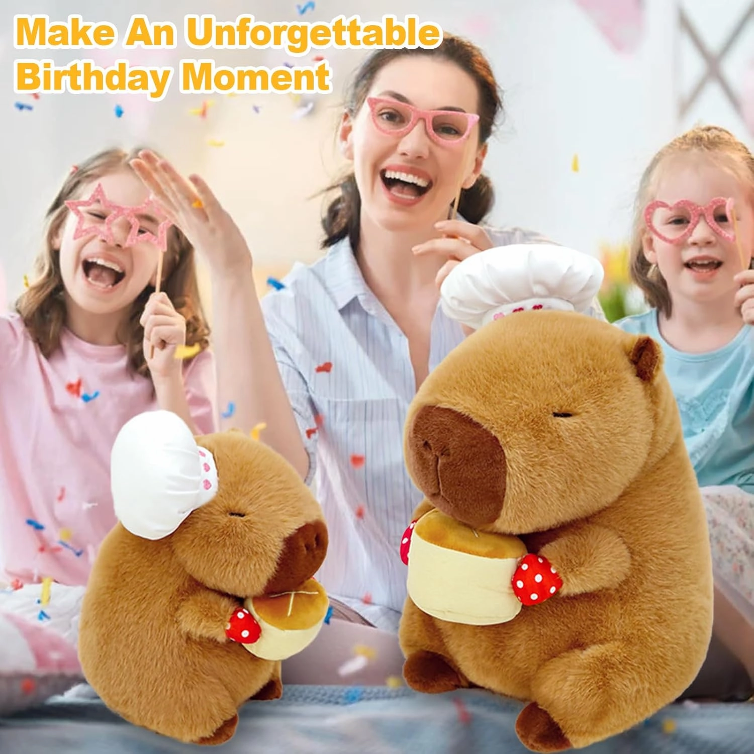 Ditucu Chef Capybara Plush with Cake 13 inch Cute Capibara Stuffed Animal Soft Food Plushies Toys Birthday Gifts for Kids Adults Brown