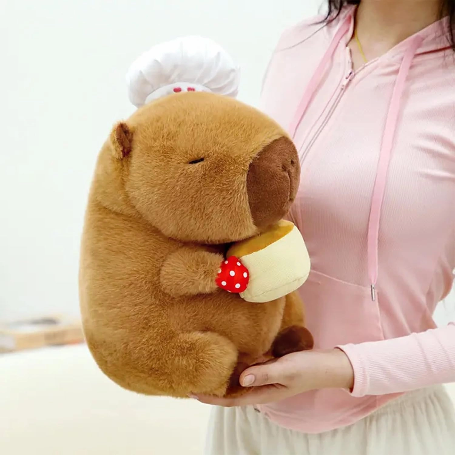 Ditucu Chef Capybara Plush with Cake 13 inch Cute Capibara Stuffed Animal Soft Food Plushies Toys Birthday Gifts for Kids Adults Brown