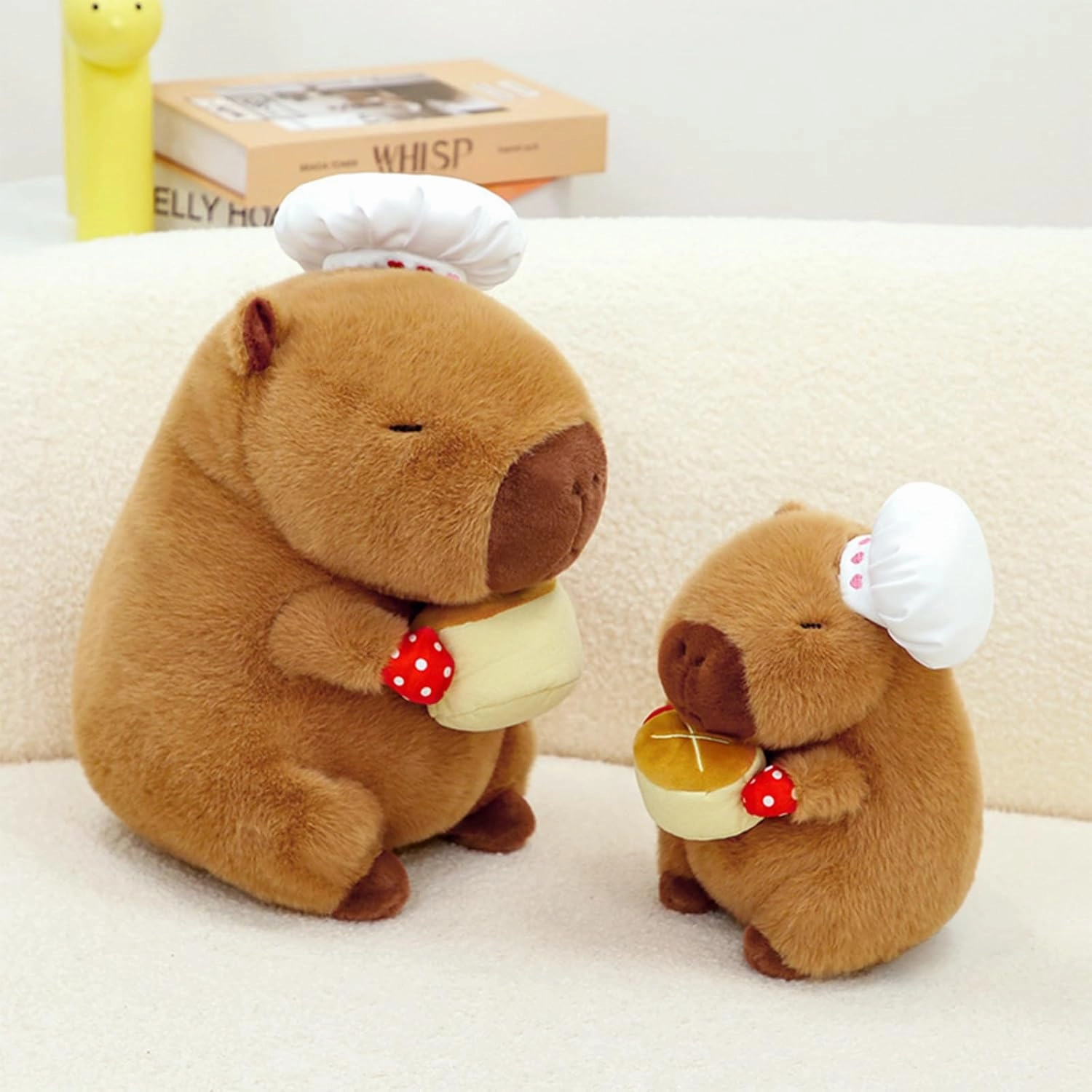 Ditucu Chef Capybara Plush with Cake 13 inch Cute Capibara Stuffed Animal Soft Food Plushies Toys Birthday Gifts for Kids Adults Brown