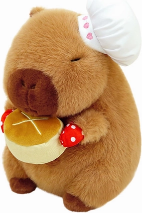 Ditucu Chef Capybara Plush with Cake 13 inch Cute Capibara Stuffed Animal Soft Food Plushies Toys Birthday Gifts for Kids Adults Brown