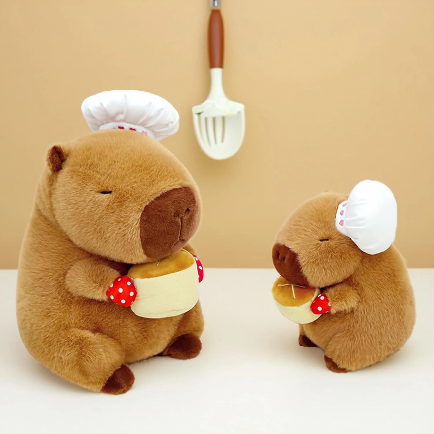 Ditucu Chef Capybara Plush with Cake 13 inch Cute Capibara Stuffed Animal Soft Food Plushies Toys Birthday Gifts for Kids Adults Brown