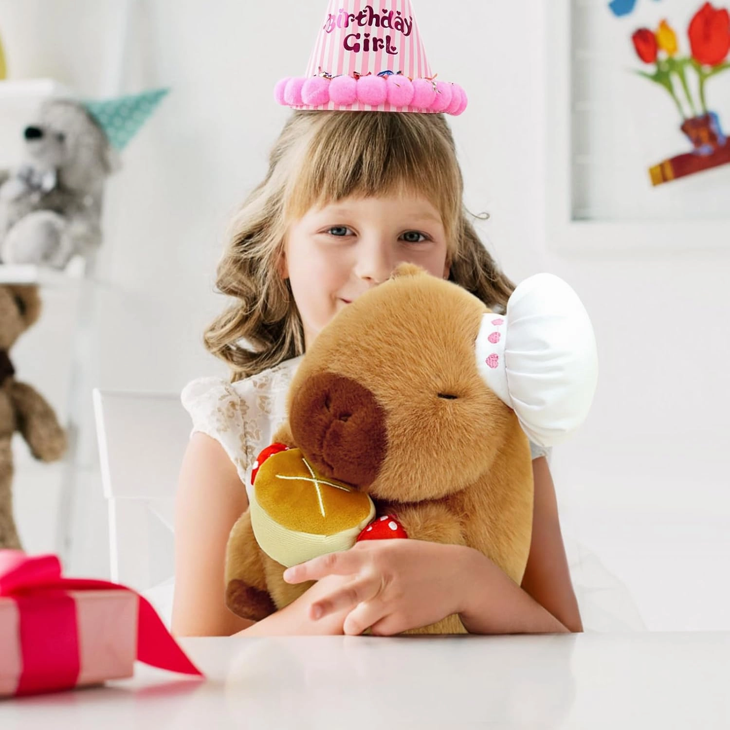 Ditucu Chef Capybara Plush with Cake 13 inch Cute Capibara Stuffed Animal Soft Food Plushies Toys Birthday Gifts for Kids Adults Brown