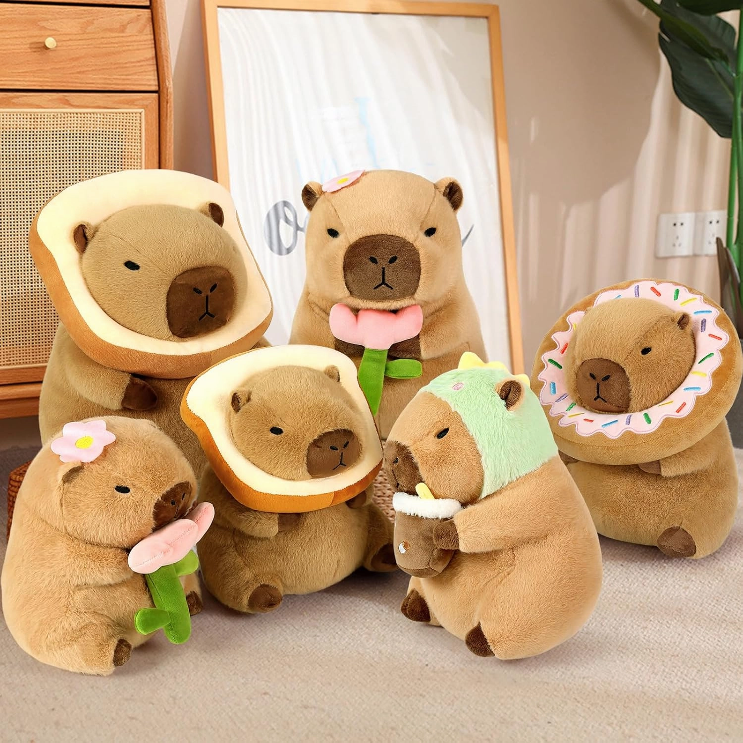 Ditucu Cute Capybara Plush Pillow Dinosaur Drinking Milk Tea Stuffed Animal Capibara Plushies Toys Gifts for Kids Brown 11 inch