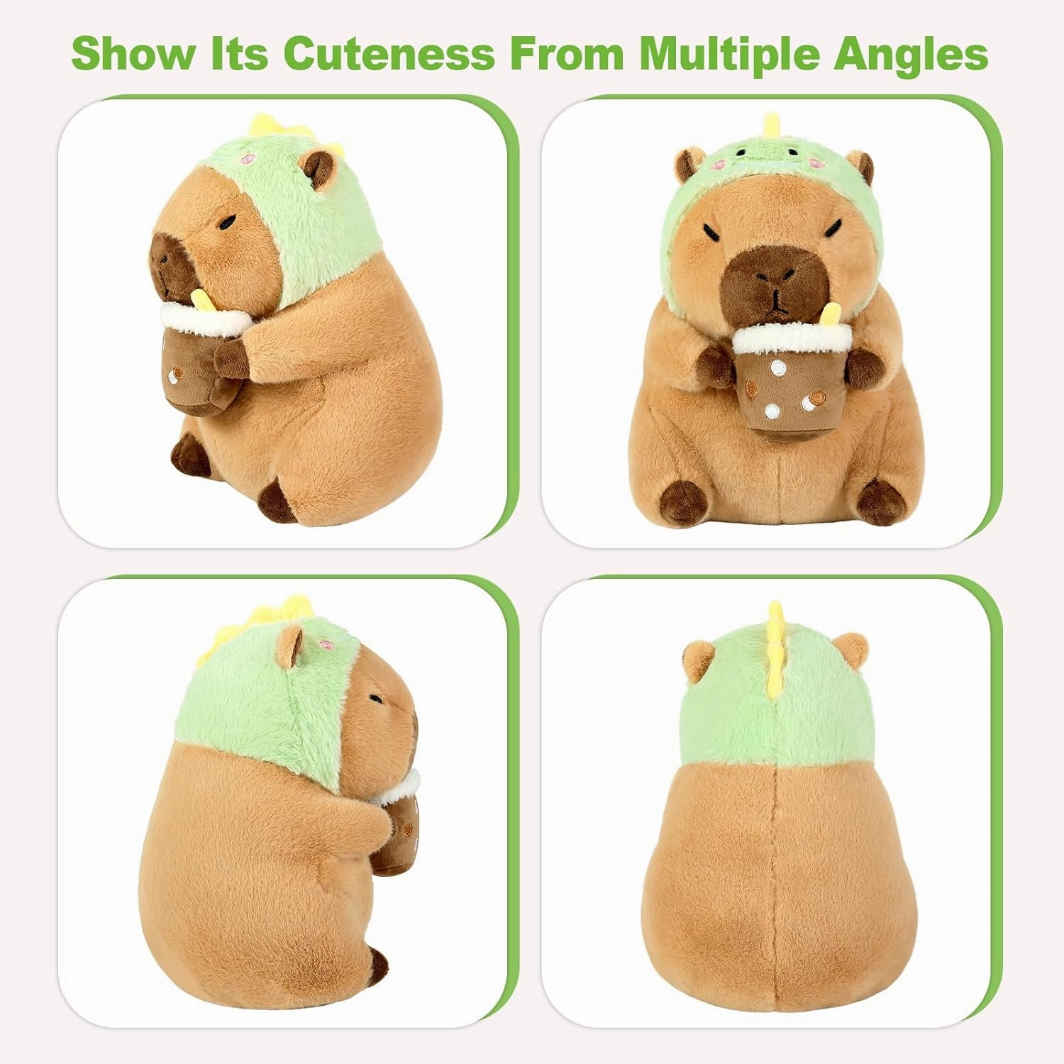 Ditucu Cute Capybara Plush Pillow Dinosaur Drinking Milk Tea Stuffed Animal Capibara Plushies Toys Gifts for Kids Brown 11 inch