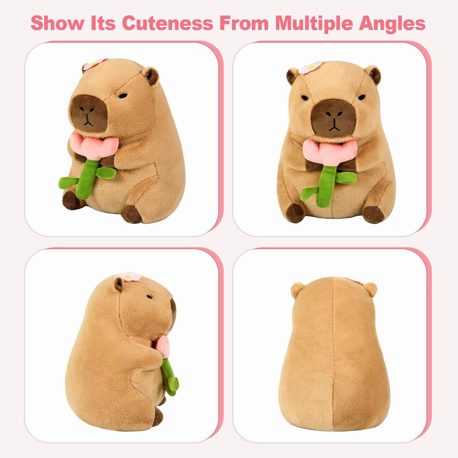 Ditucu Cute Capybara Plush Pillow Holding Flower Capibara Stuffed Animal Plushies Toys for Gifts for Kids Girlfriend Brown 13.7 inch