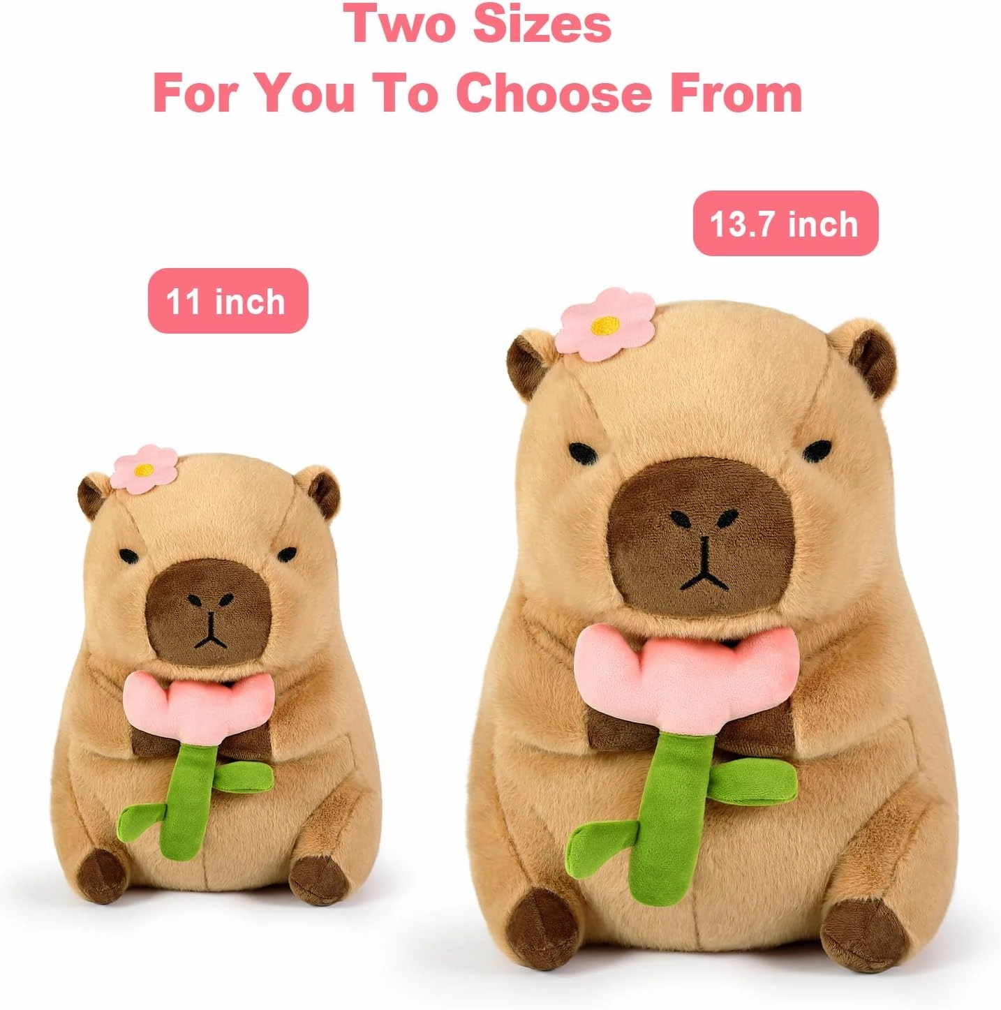Ditucu Cute Capybara Plush Pillow Holding Flower Capibara Stuffed Animal Plushies Toys for Gifts for Kids Girlfriend Brown 13.7 inch