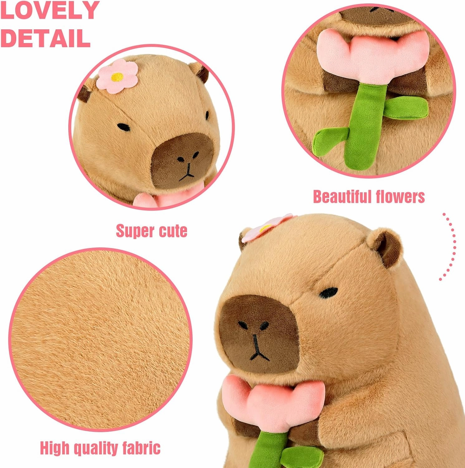 Ditucu Cute Capybara Plush Pillow Holding Flower Capibara Stuffed Animal Plushies Toys for Gifts for Kids Girlfriend Brown 13.7 inch