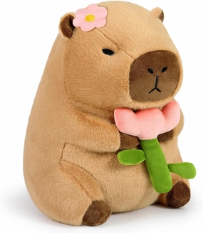 Ditucu Cute Capybara Plush Pillow Holding Flower Capibara Stuffed Animal Plushies Toys for Gifts for Kids Girlfriend Brown 13.7 inch