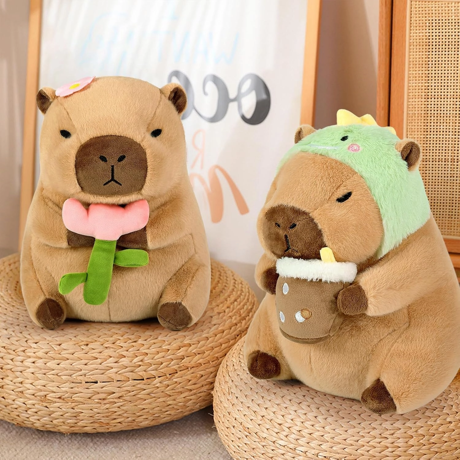 Ditucu Cute Capybara Plush Pillow Holding Flower Capibara Stuffed Animal Plushies Toys for Gifts for Kids Girlfriend Brown 13.7 inch