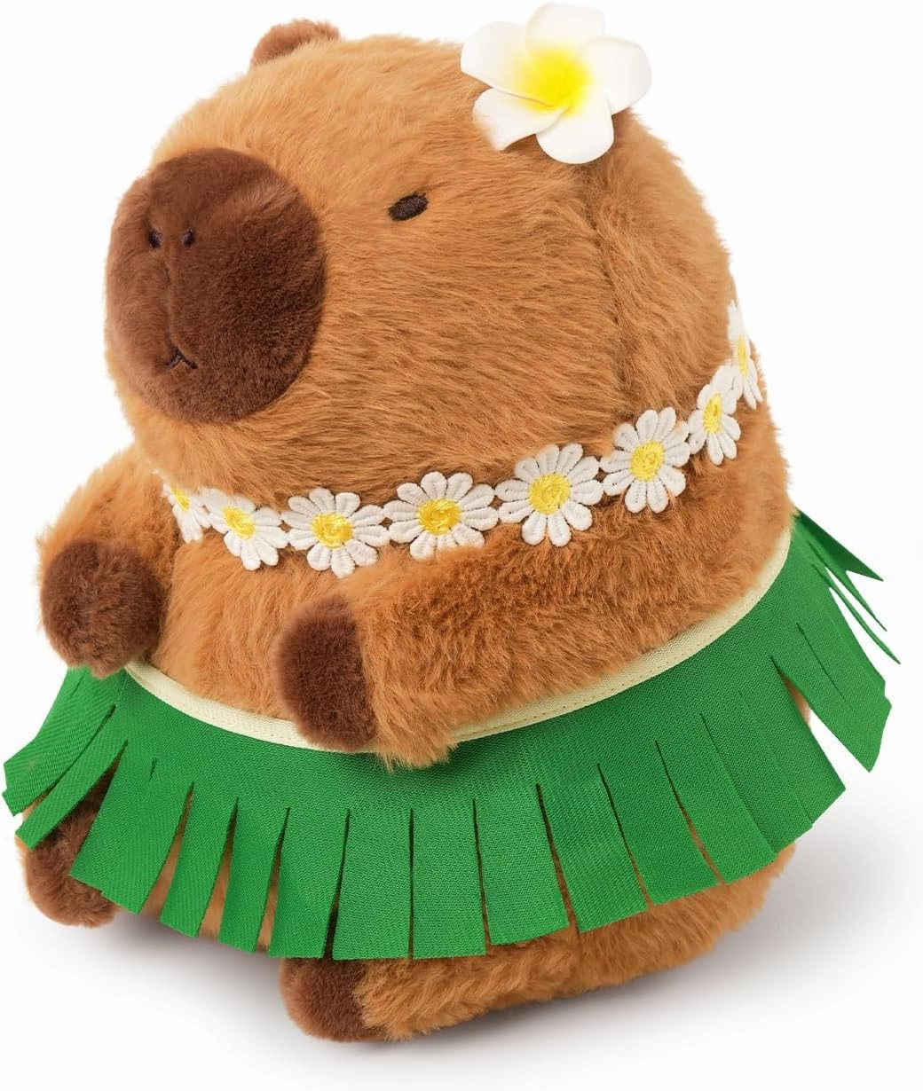Ditucu Cute Capybara Plush Wear Hawaiian Style Grass Skirt Capibara Stuffed Animal Plushies Toys Hugging Gifts for Kids Brown 15.7 inch