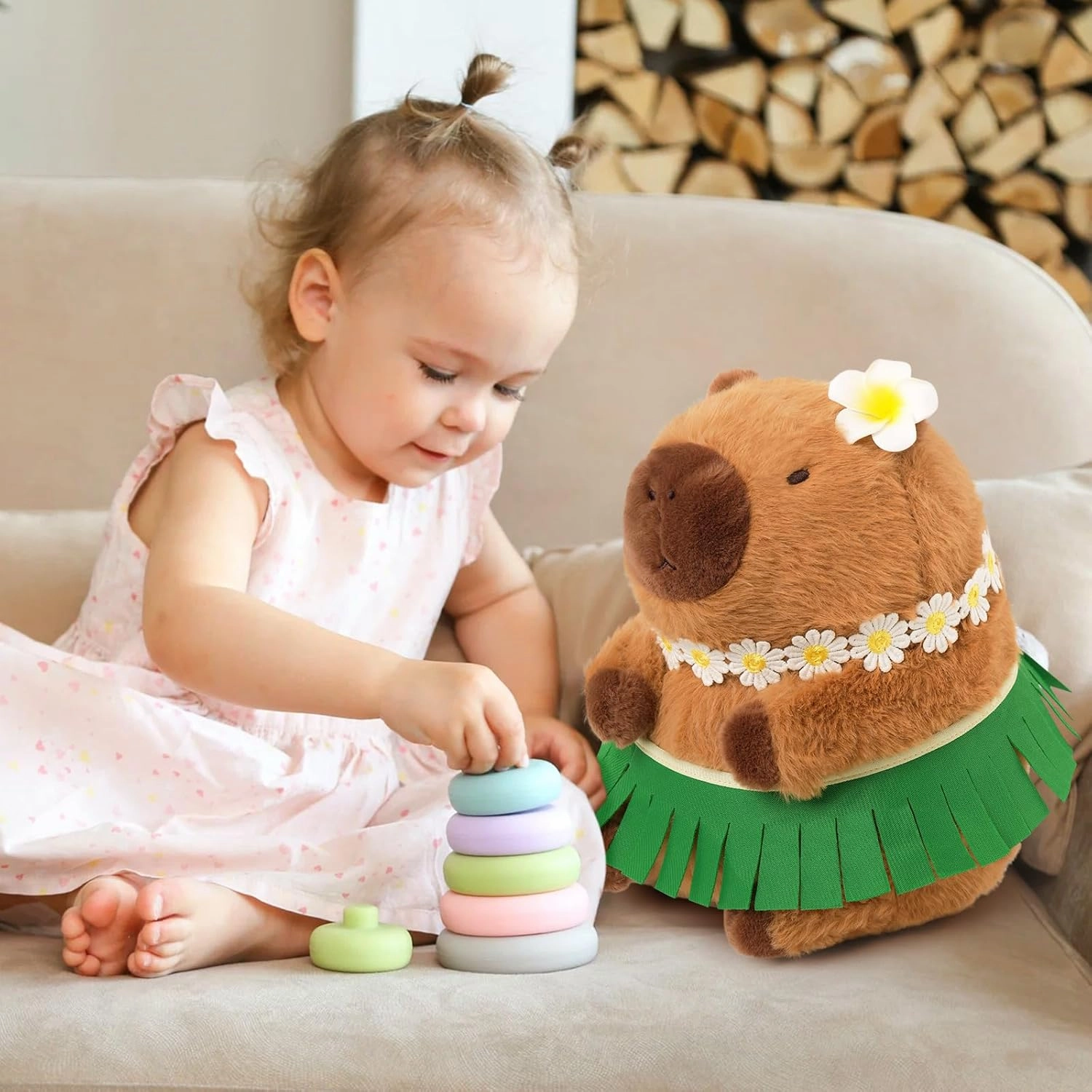 Ditucu Cute Capybara Plush Wear Hawaiian Style Grass Skirt Capibara Stuffed Animal Plushies Toys Hugging Gifts for Kids Brown 15.7 inch