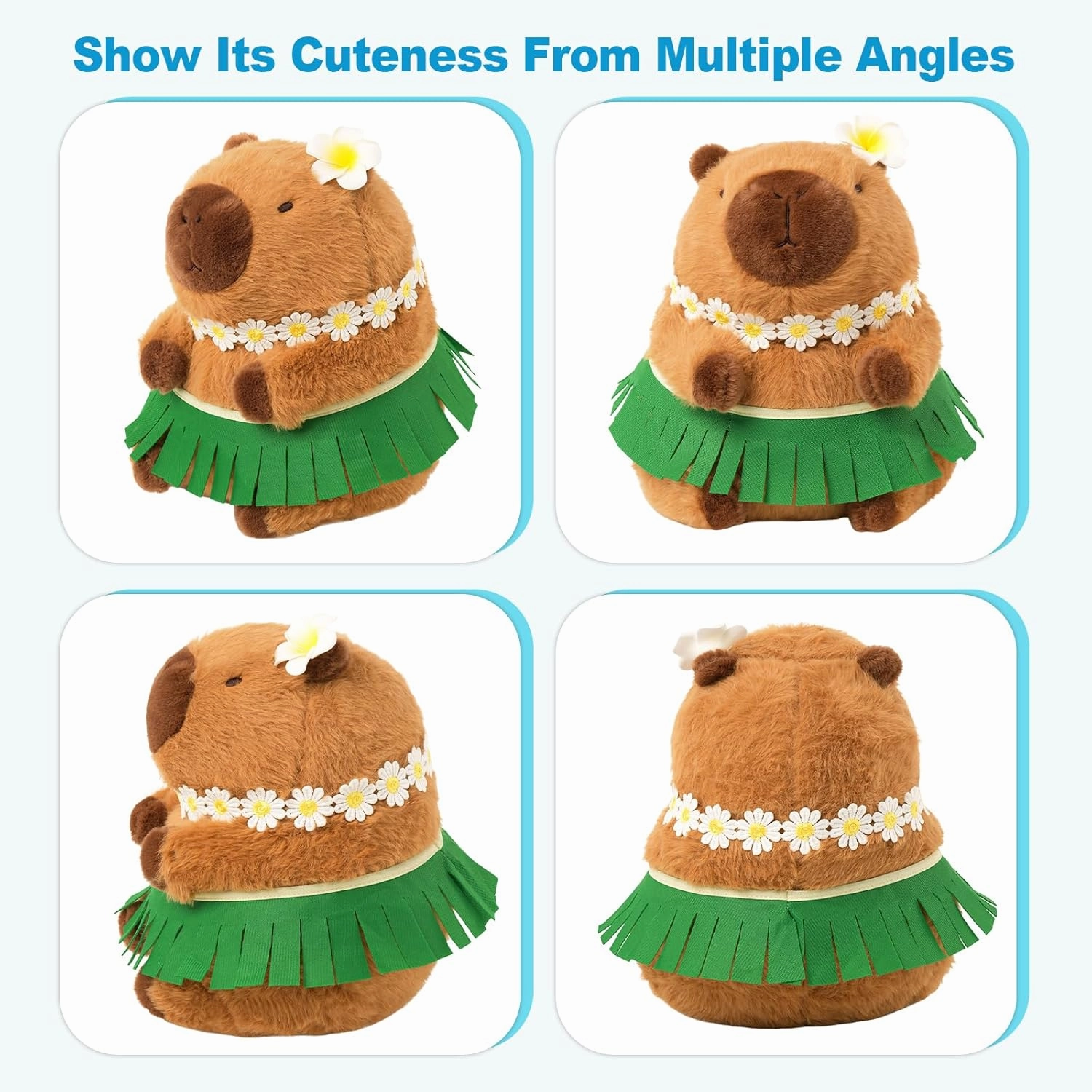Ditucu Cute Capybara Plush Wear Hawaiian Style Grass Skirt Capibara Stuffed Animal Plushies Toys Hugging Gifts for Kids Brown 15.7 inch
