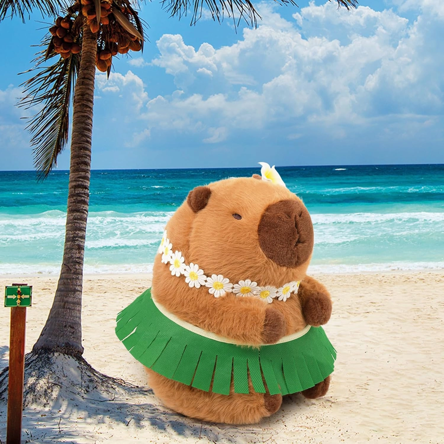 Ditucu Cute Capybara Plush Wear Hawaiian Style Grass Skirt Capibara Stuffed Animal Plushies Toys Hugging Gifts for Kids Brown 15.7 inch