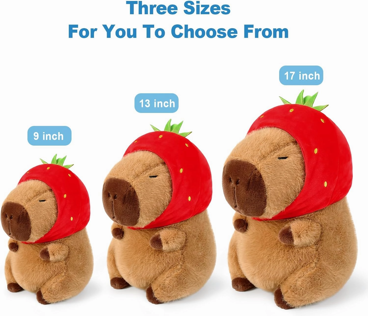 Ditucu Cute Capybara Plush Wear Strawberry Hat Soft Capibara Stuffed Animal Plushies Toys Hugging Gifts for Kids Brown 17 inch