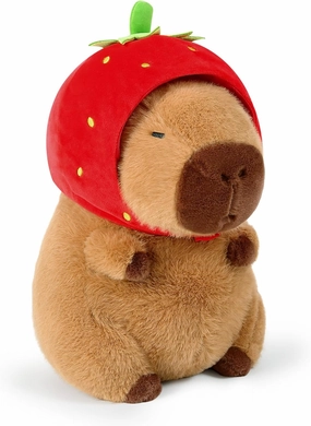 Ditucu Cute Capybara Plush Wear Strawberry Hat Soft Capibara Stuffed Animal Plushies Toys Hugging Gifts for Kids Brown 17 inch