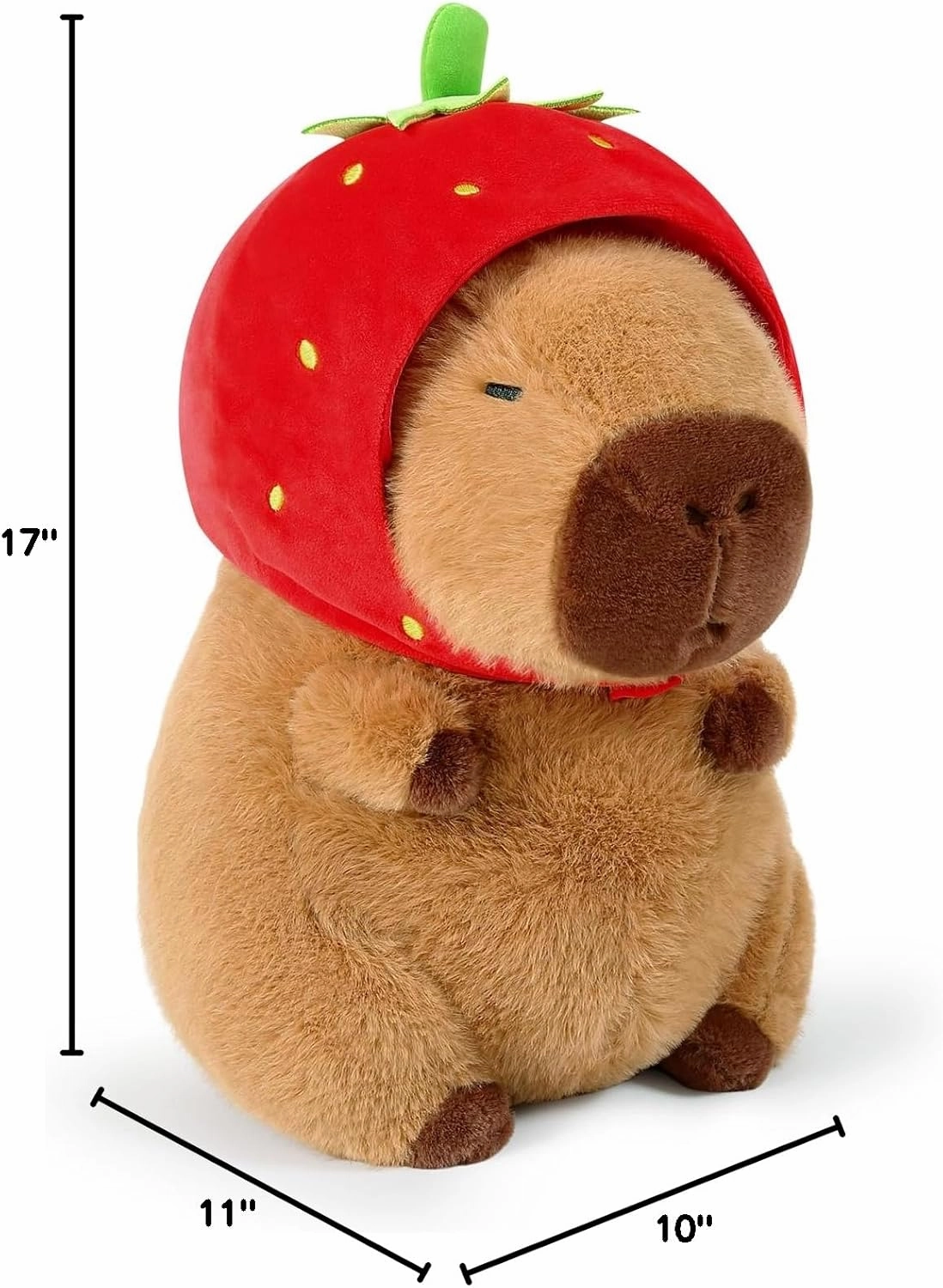 Ditucu Cute Capybara Plush Wear Strawberry Hat Soft Capibara Stuffed Animal Plushies Toys Hugging Gifts for Kids Brown 17 inch