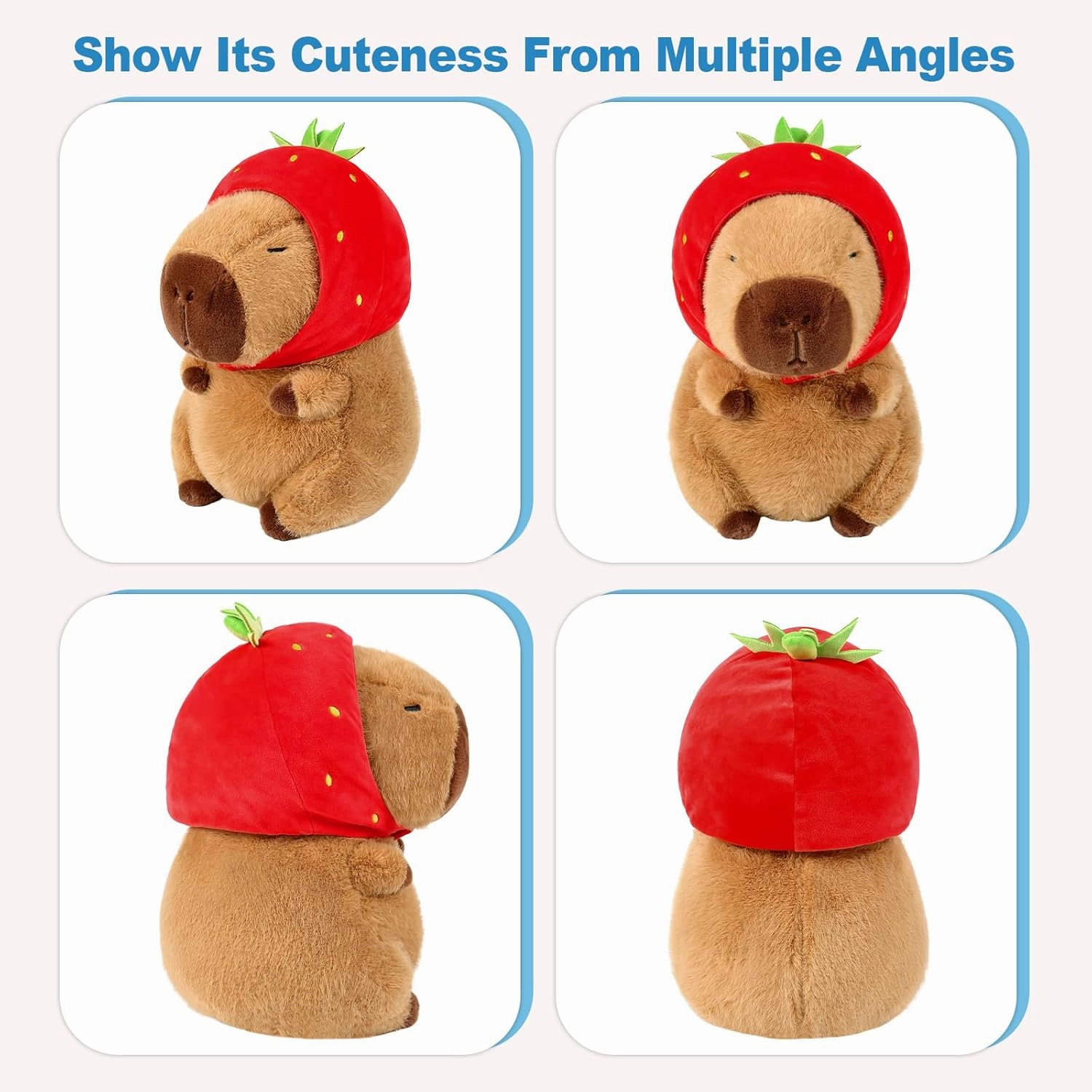 Ditucu Cute Capybara Plush Wear Strawberry Hat Soft Capibara Stuffed Animal Plushies Toys Hugging Gifts for Kids Brown 17 inch