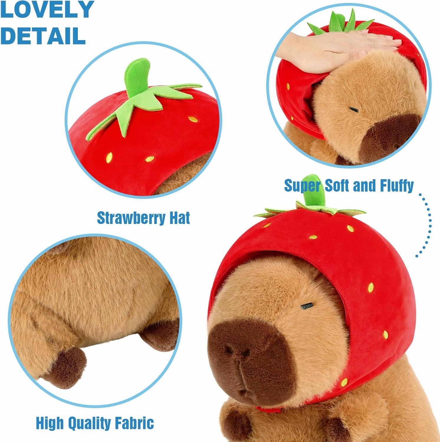 Ditucu Cute Capybara Plush Wear Strawberry Hat Soft Capibara Stuffed Animal Plushies Toys Hugging Gifts for Kids Brown 17 inch