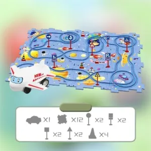 DIY Assembling Electric Trolley, Children's Educational Track Car Set, Puzzle DIY Electric City Construction Train Track Battery-Operated Toy Children's Toy Gift (25PCS, Space)