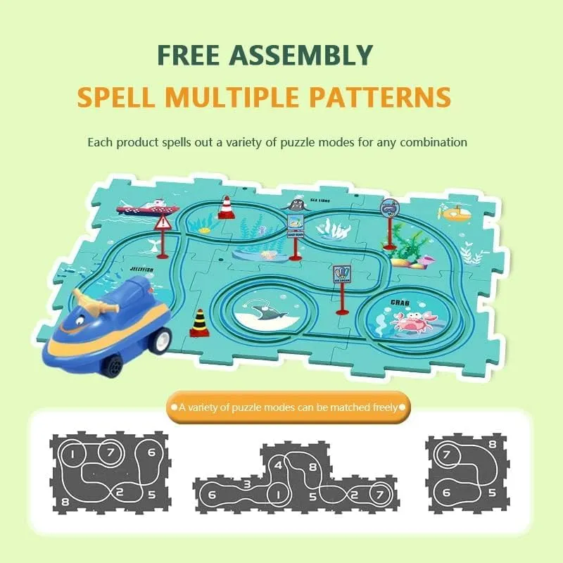 DIY Assembling Electric Trolley, Children's Educational Track Car Set, Puzzle DIY Electric City Construction Train Track Battery-Operated Toy Children's Toy Gift (25PCS, Space)