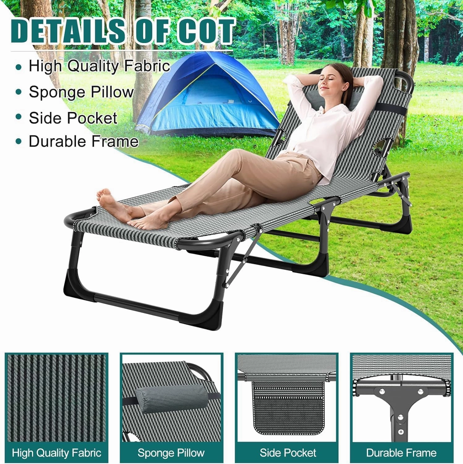 DoCred Folding Camping Cot with Mattress, 2 Pack Heavy Duty Folding Cot for Adults, Portable Sleeping Cot Bed Adults Outdoor Bed with Carry Bag, Travel Camp Cots