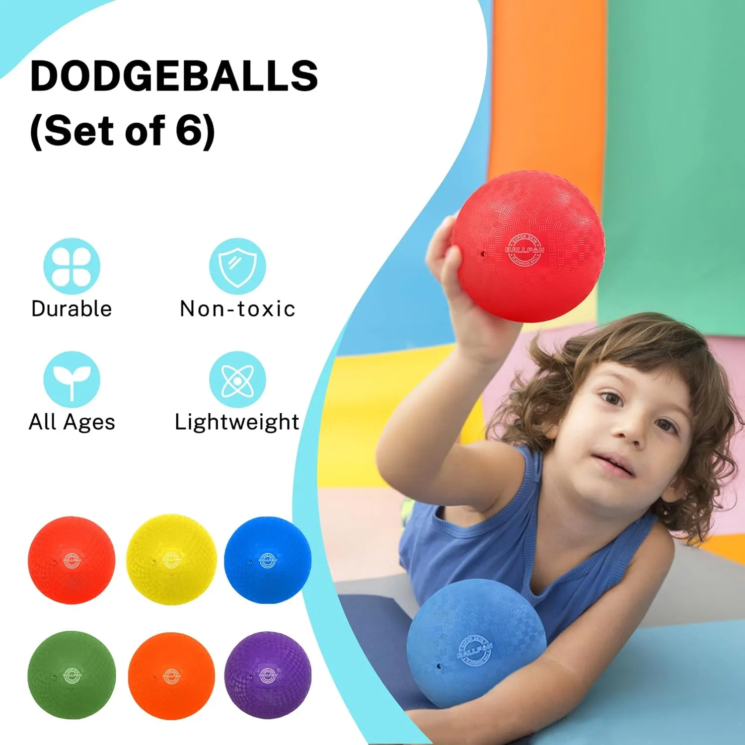 Dodgeballs Playground Balls, Dodge Ball Set for Kids & Adults, Bouncing Kickballs Handball for Outdoor & Indoor Games - Includes Pump & Mesh Storage Bag
