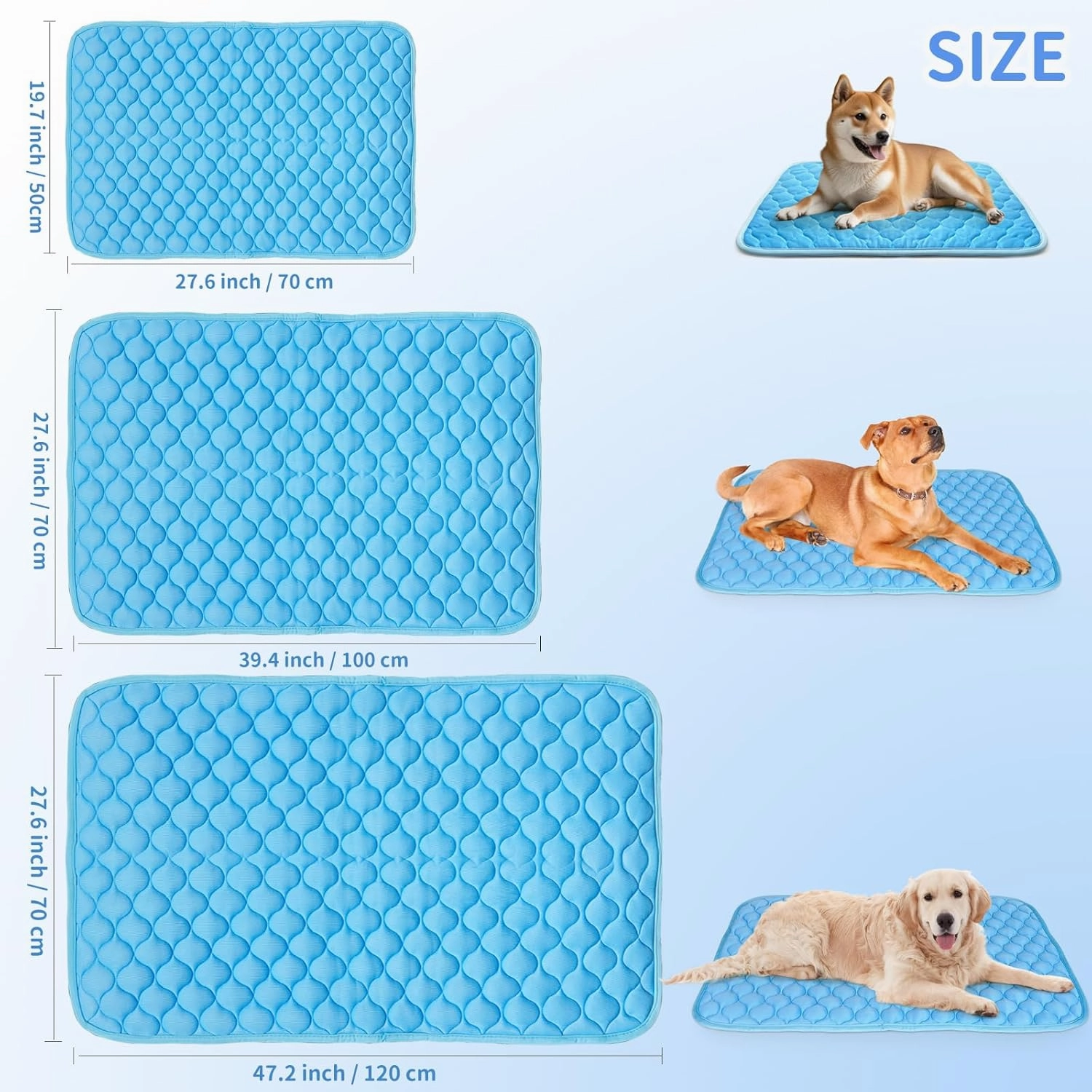 Dog Cooling Mat Self Cool Pad for Dogs and Cats, Washable Portable Pet Sleeping Pad for Summer,Blue X-Large 47.2" *27.6"