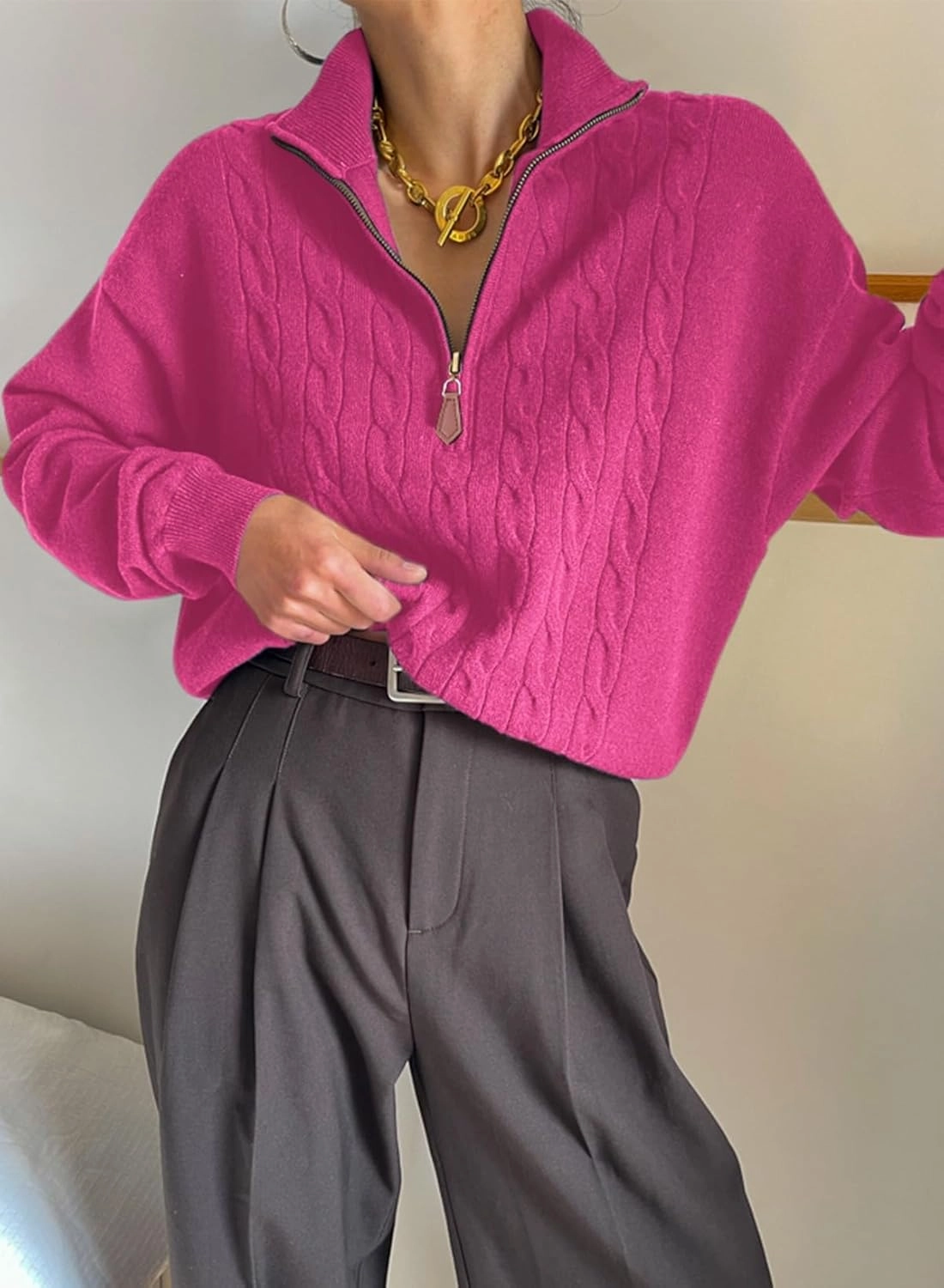 Dokotoo Women's Sweaters 2025 Fall Winter Quarter Zip Casual Ribbed Knitwear Pullover