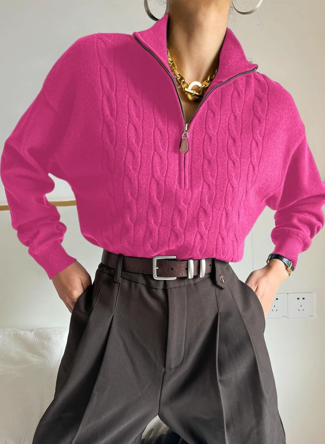 Dokotoo Women's Sweaters 2025 Fall Winter Quarter Zip Casual Ribbed Knitwear Pullover