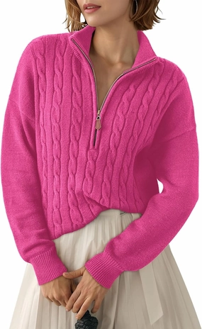 Dokotoo Women's Sweaters 2025 Fall Winter Quarter Zip Casual Ribbed Knitwear Pullover