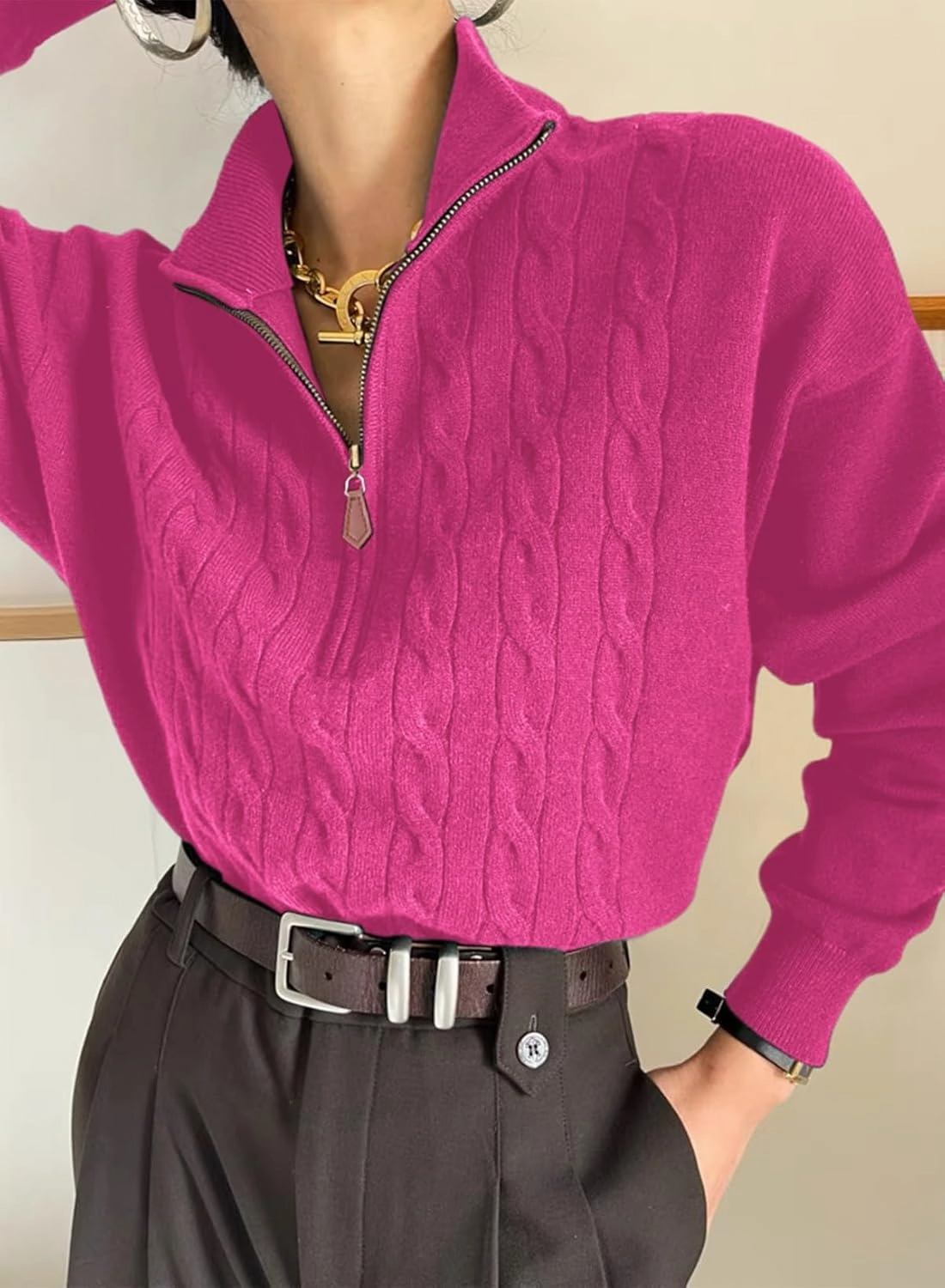 Dokotoo Women's Sweaters 2025 Fall Winter Quarter Zip Casual Ribbed Knitwear Pullover