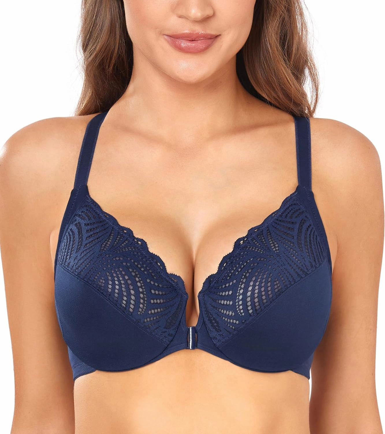 DotVol Women's Front Close Bra T Back Full Figure Underwire Plus Size Seamless Unlined Bra for Large Bust