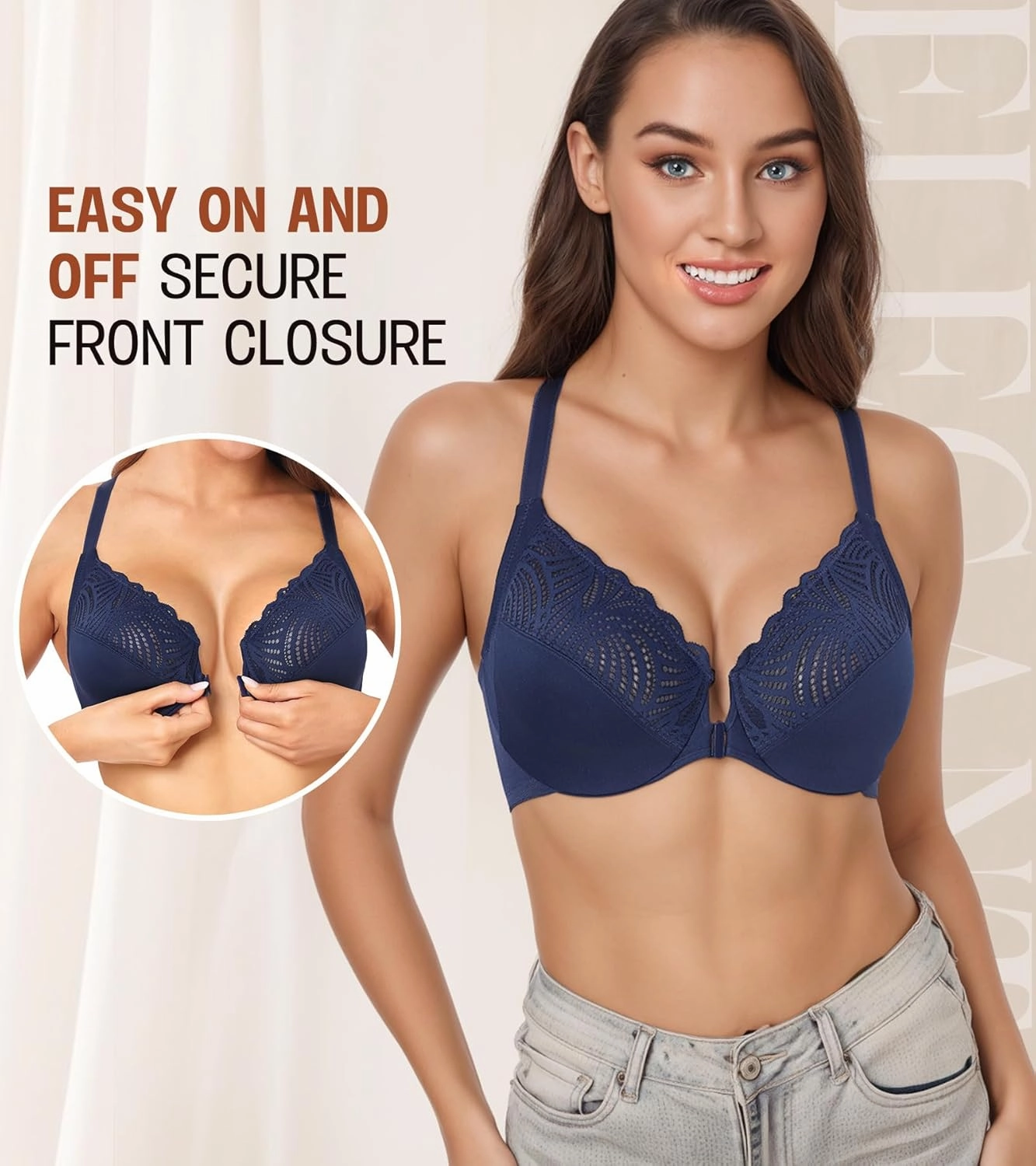 DotVol Women's Front Close Bra T Back Full Figure Underwire Plus Size Seamless Unlined Bra for Large Bust
