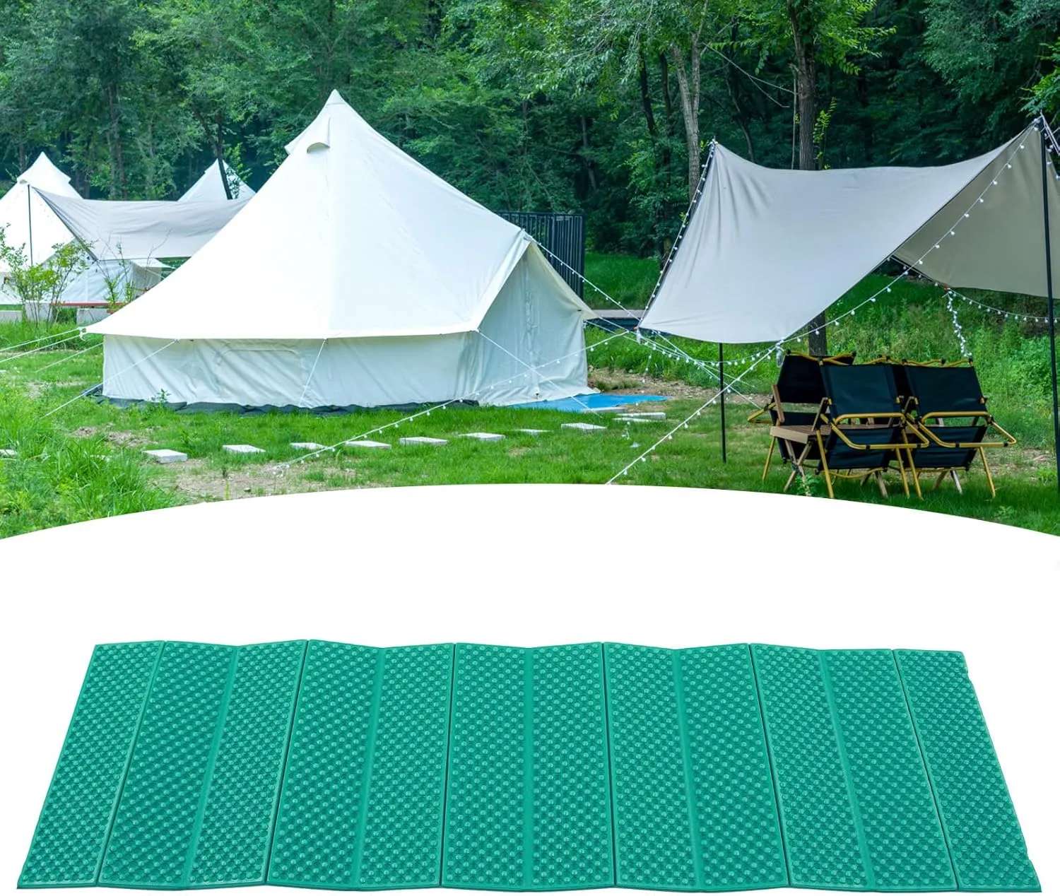 Double Egg Crate Foam Sleeping Pad Ultra Thick Foldable Portable Camping Mat for Outdoor Adventures 186x57cm Black Sponge