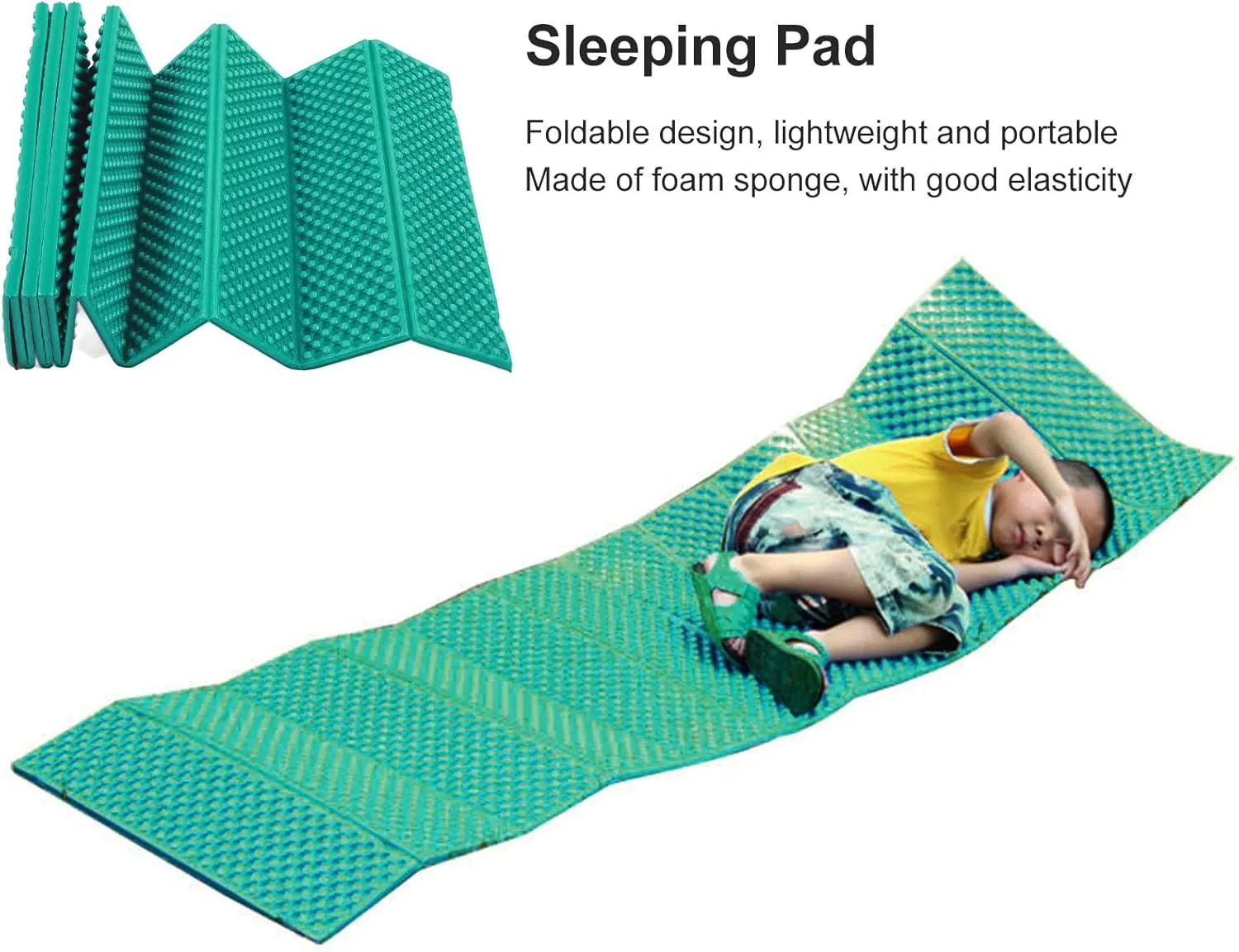 Double Egg Crate Foam Sleeping Pad Ultra Thick Foldable Portable Camping Mat for Outdoor Adventures 186x57cm Black Sponge
