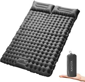 Double Sleeping Pad for Camping Inflatable 2 Person Sleeping Mat with Built-in Pump, Foot Press Ultralight Extra Thick Camping Mat with Pillow for Backpacking, Traveling, Hiking, Durable & Waterproof
