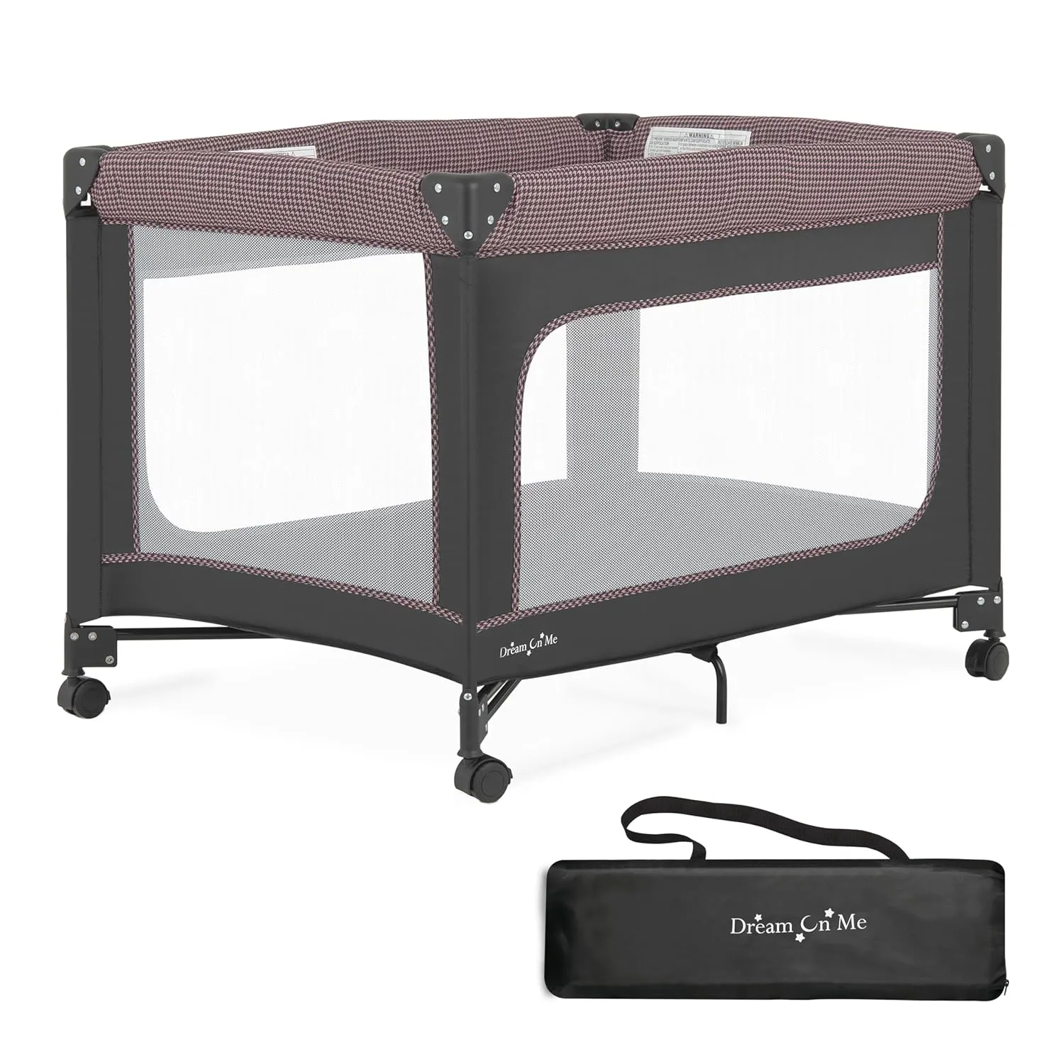 Dream On Me EZGo Portable Playard in Pink & Black, Compact Easy to Fold and Travel Baby Playard, Breathable Mesh Sides, Carry Bag Included