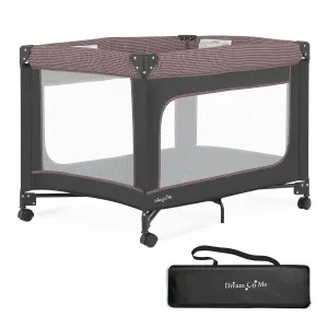Dream On Me EZGo Portable Playard in Pink & Black, Compact Easy to Fold and Travel Baby Playard, Breathable Mesh Sides, Carry Bag Included