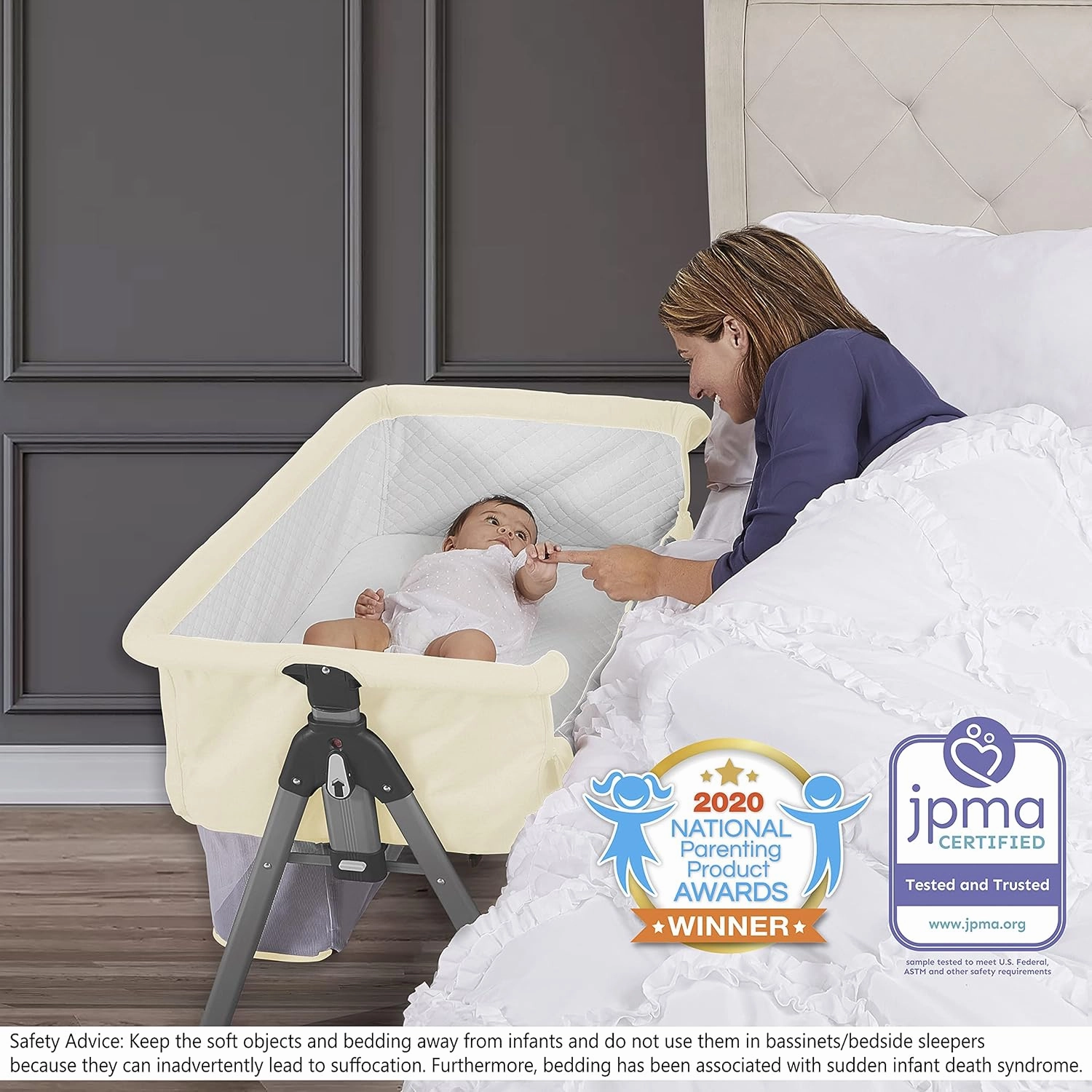 Dream On Me Lotus Bassinet and Bedside Sleeper in Ivory, Lightweight and Portable Baby Bassinet, Adjustable Height Position, Easy to Fold and Carry Travel Bassinet- Carry Bag Included